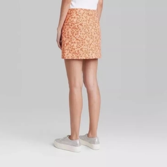 Wild Fable-Orange Floral Chino Button Detail High Rise Mini Skirt - Picture 2 of 5
